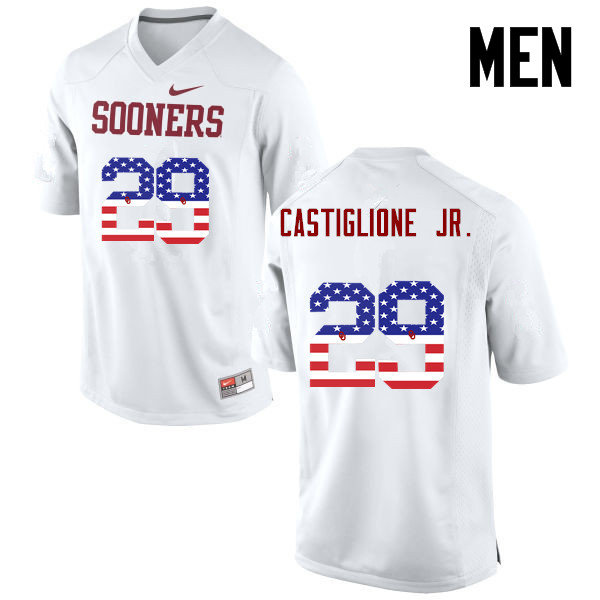 Men Oklahoma Sooners #29 Joe Castiglione Jr. College Football USA Flag Fashion Jerseys-White - Click Image to Close